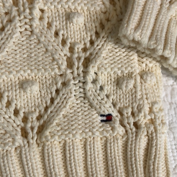 Tommy Hilfiger Womens Pullover Sweater Beige Diamond Chunky Loose Knit Ribbed S - Picture 8 of 10